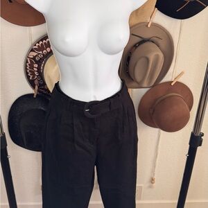 Black High-Waisted Linen Pants with Belt